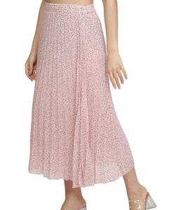 Pink Floral Pleated Midi Skirt