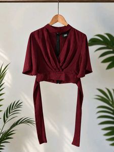 🍒 Cherry Burgundy Partywear Crop Top