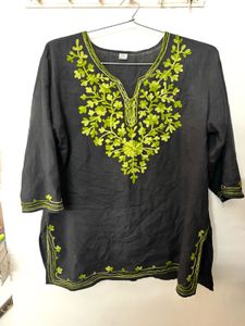 Black Kurta with Green Embroidery