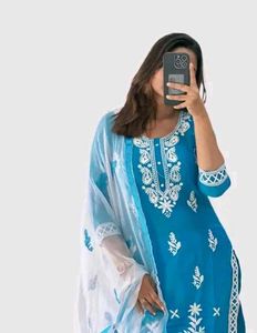 Teal Embroidered Kurti Set