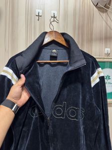 Adidas Black Velour Soft Zipup Track Jacket