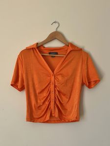 Primark Orange Ruched Button-Up Top