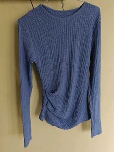 Textured Blue Long Sleeve Top