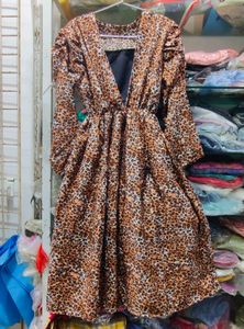 Leopard Print Midi Dress with Belt