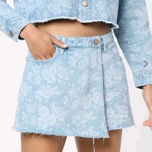 Light Wash Floral Denim Skirt