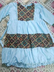Elegant Light BlueBoho-Chic Long Dress with Ethnic