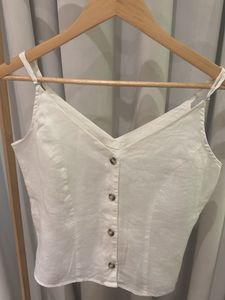 H&M White Linen Button-Up Camisole Top
