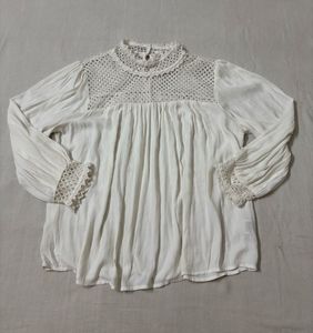 Boho White Crochet Neck Blouse