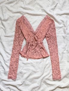 Pink Lace V-Neck Long Sleeve Top