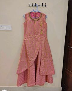 Elegant 2-Piece Indo-Western Pink & Gold Gown