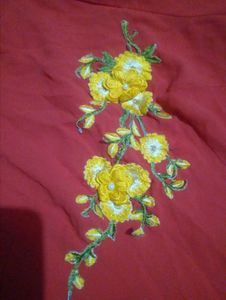Red Kurta with Yellow Floral Embroidery