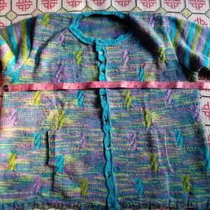 Hand Knitted Multi-Color PlusSize Women's Cardigan
