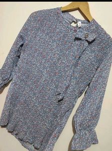 Grey Top Floral Print For 8-10 Year Girl, Bust- 30