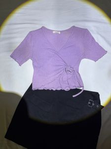 Purple Ribbed Wrap Top