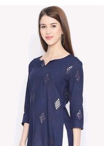 Myntra Blue Top With White Pearl Beaded Leggings