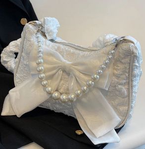 Elegant White Pearl Bow Shoulder Bag