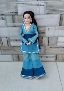 barbie doll outfits Blue Striped Kurta Set with Pa