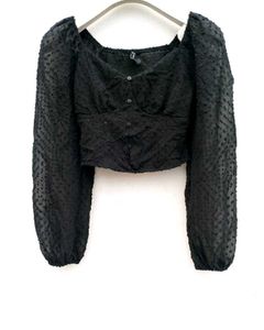 Chic Black Textured Puff Sleeve Top