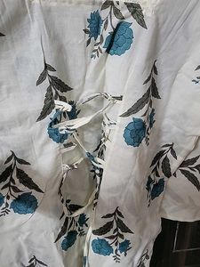 White Kurta with Blue Floral Print