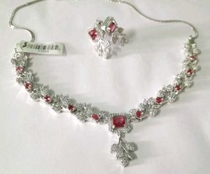 Elegant Ruby &amp; Diamond Necklace Set