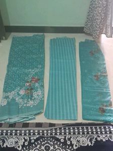 Teal Floral Dress Material Set