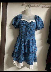 Blue Floral Ruffle Dress