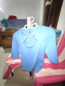 Stylish Blue Cut-out Neck Top