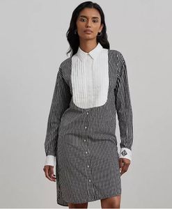Women's Striped Bib-Front Broadcloth Shirtdress