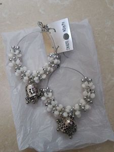 Chic Hoop Earrings with White & Silver Beads