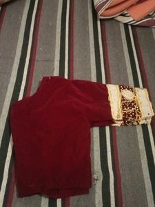 Velvet Blouse with Embellished Sleeves