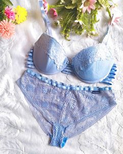 Blue Lace Trim Padded Bra with beautiful brief 👍