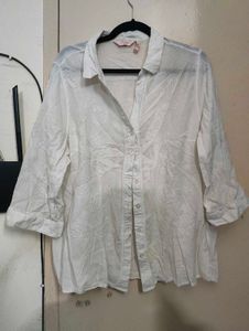White Embroidered Button-Down Shirt
