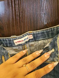 Denim mini Skirt with Zipper Accents