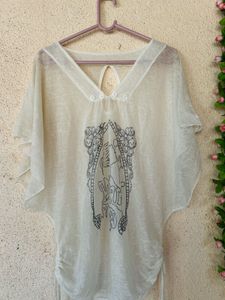 Sheer White Graphic Print Top