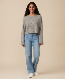 Zara - Cropped Oversized Marled Knit Sweater