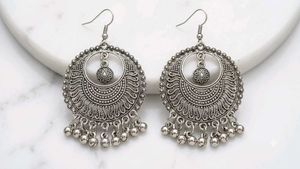 Bohemian Oxidized Silver Jhumka Earrings
