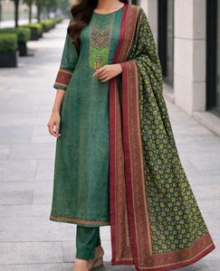 SEMI- WOOLEN GREEN KURTA SET WITH DUPATTA