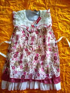 Girls Floral Print Dress with Lace Details