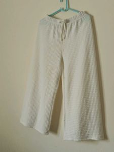 Comfortable White Waffle Knit Wide Leg Pants