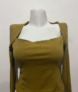 Chic Ribbed Knit Top with Shrug