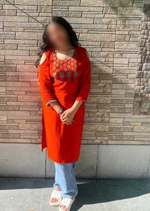 Elegant Orange Embroidered Kurta