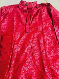 Men's Red Jacquard Kurta