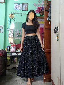Black Ethnic Print Maxi Skirt