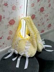 Crocheted Yellow Handbag with Ribbon