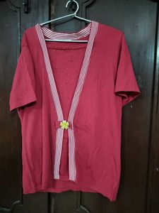 Red Embroidered Cardigan Blouse