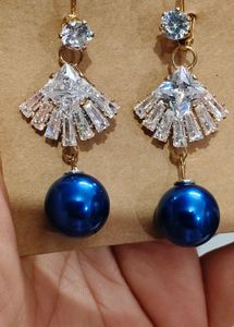 Stunning Blue Pearl & Crystal Fan Earrings