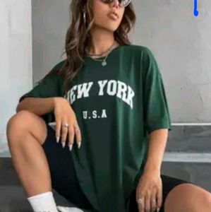 Oversized Dark Green Graphic T-S