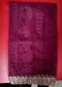 Maroon Designer Chunni Dupatta with Golden Lace &amp;
