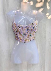 271110. Paisley Print Ruched Crop Top