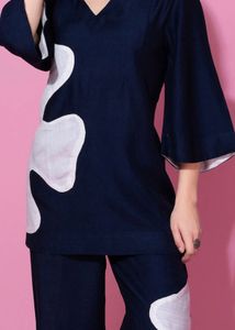 Navy Blue &amp; White Abstract Aplique Coord Set